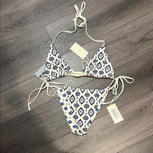 Blue and White Patterned Bikini Set